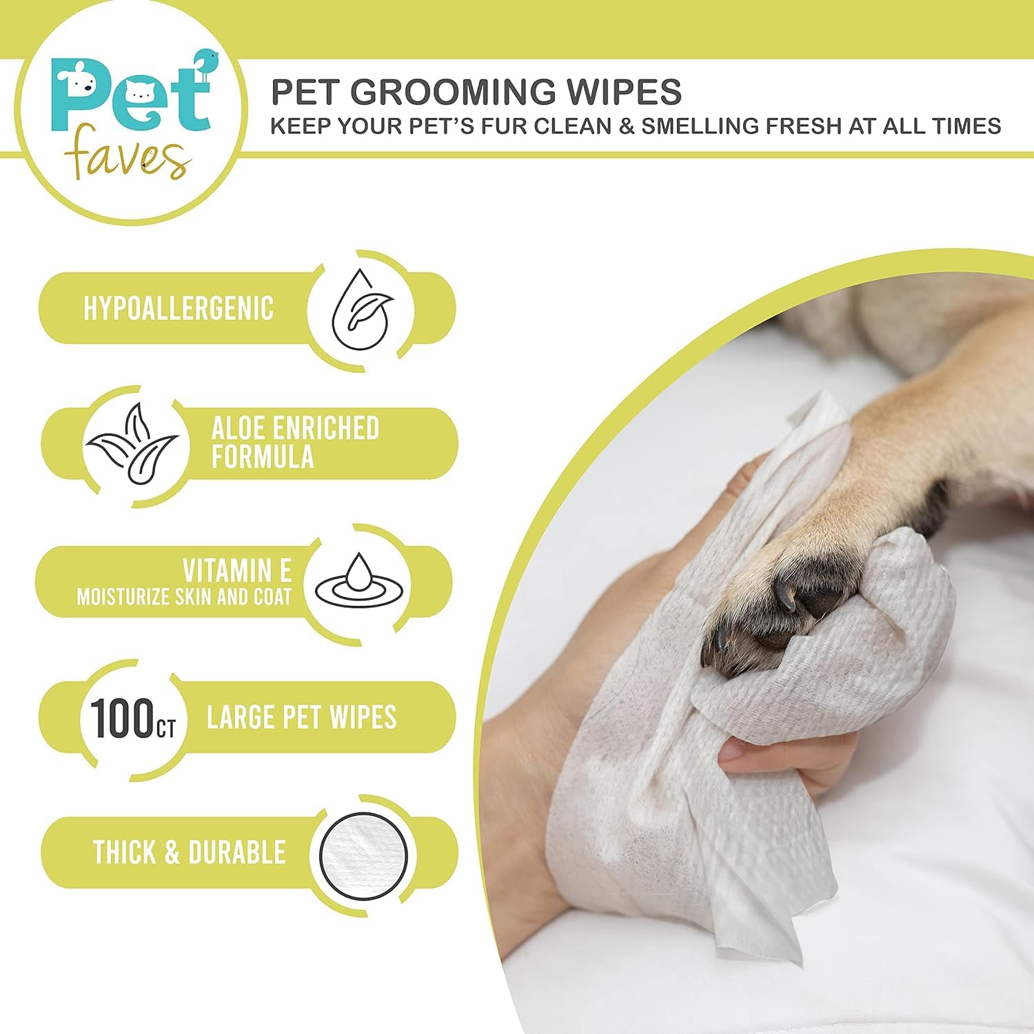 Pet Faves wipes for dogs paws-face for quick paws, face, and fur cleaning.