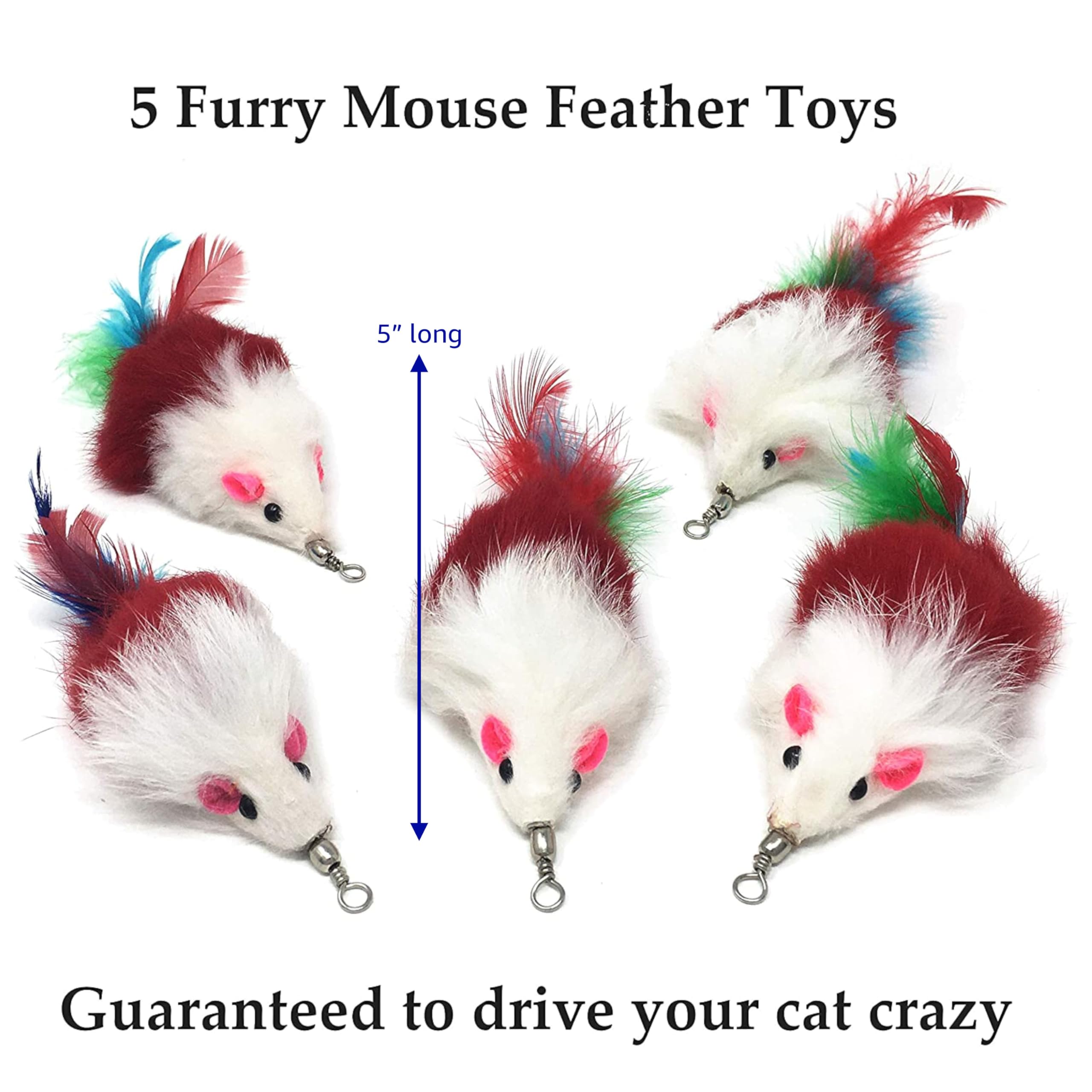 Pet Fit For Life furry mouse feather attachment closeup supports engaging indoor play.