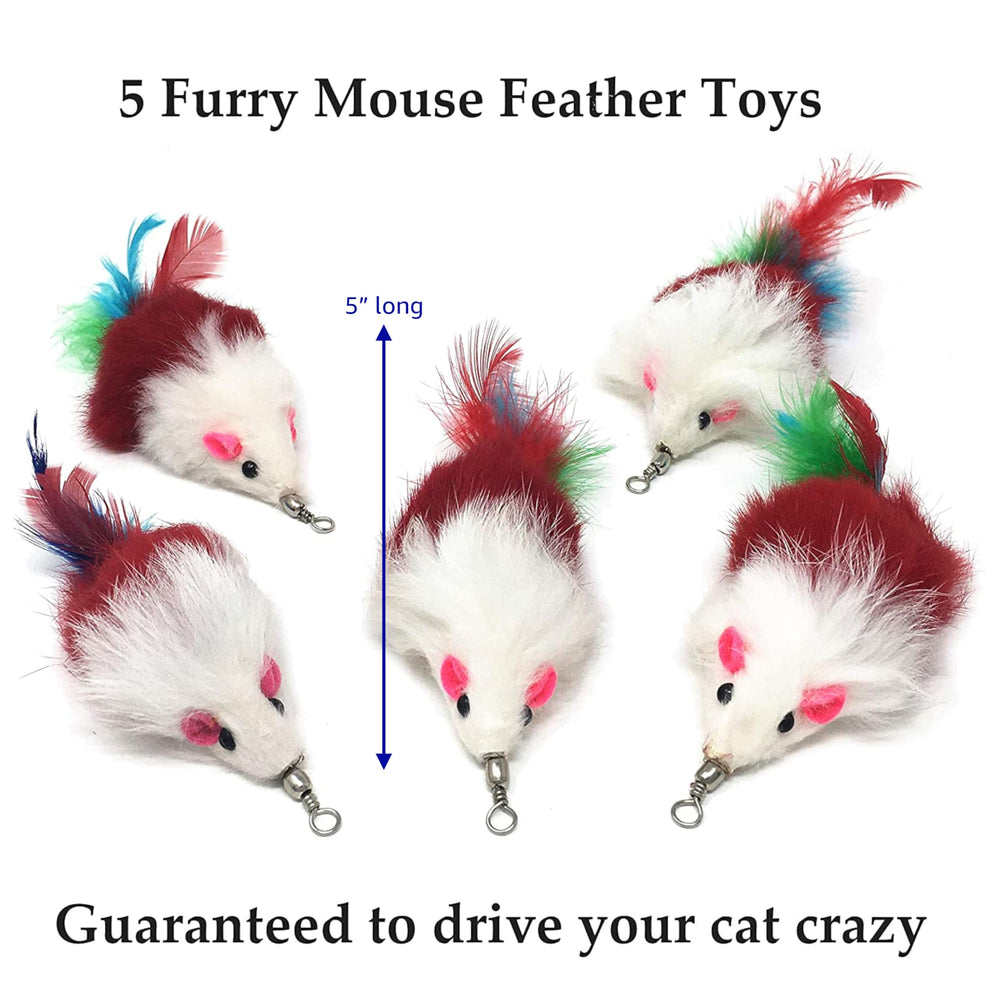 Pet Fit For Life furry mouse feather attachment closeup supports engaging indoor play.