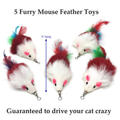 Pet Fit For Life furry mouse feather attachment closeup supports engaging indoor play.