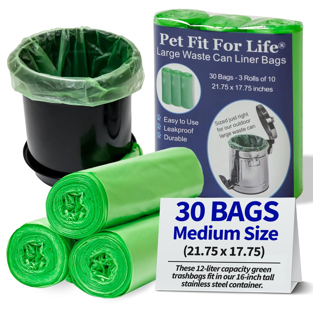 Pet Fit For Life wastebasket liner roll showing leak-proof design for mess-free disposal