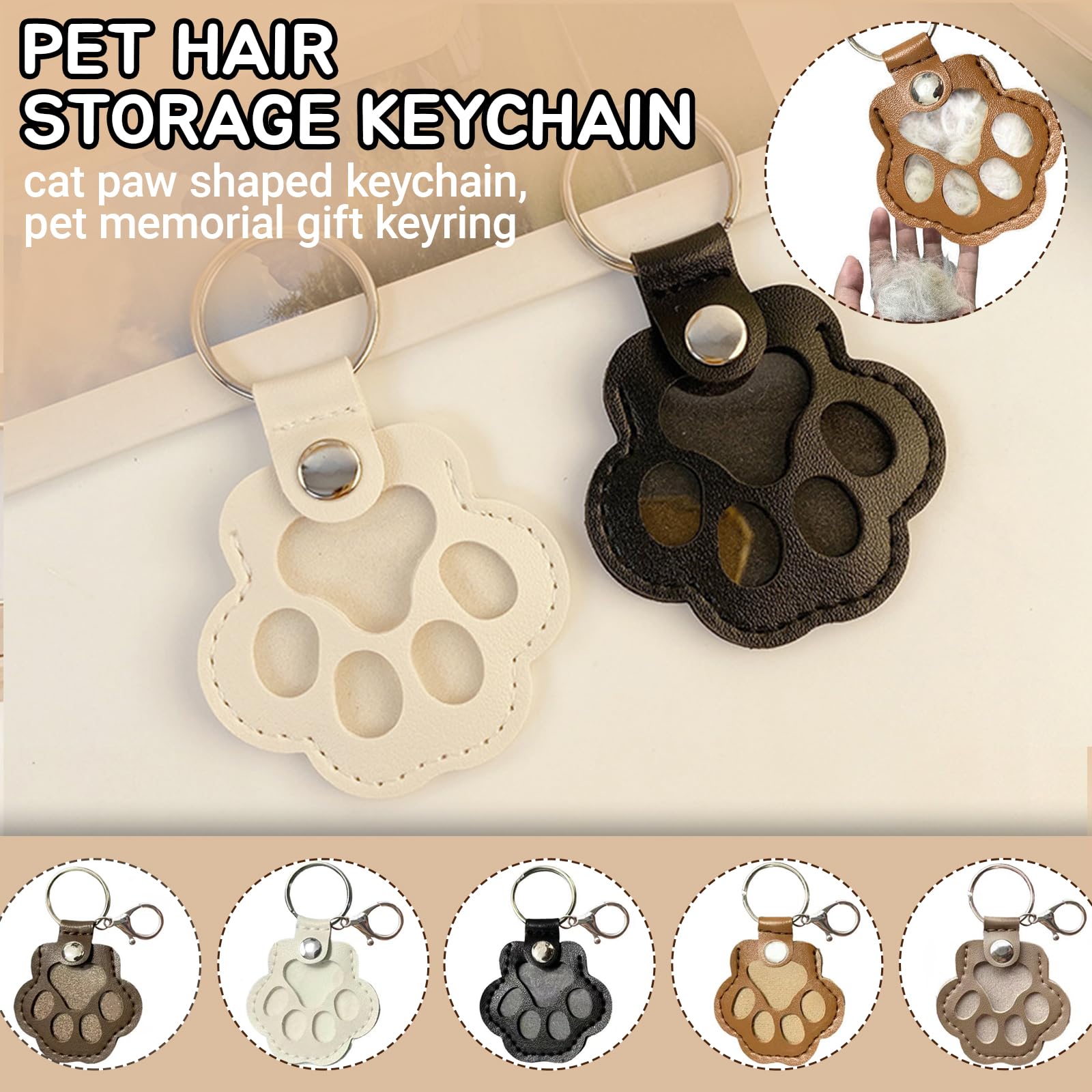 Pet hair fillable keychain cat paw leather compact design keeps memories close.