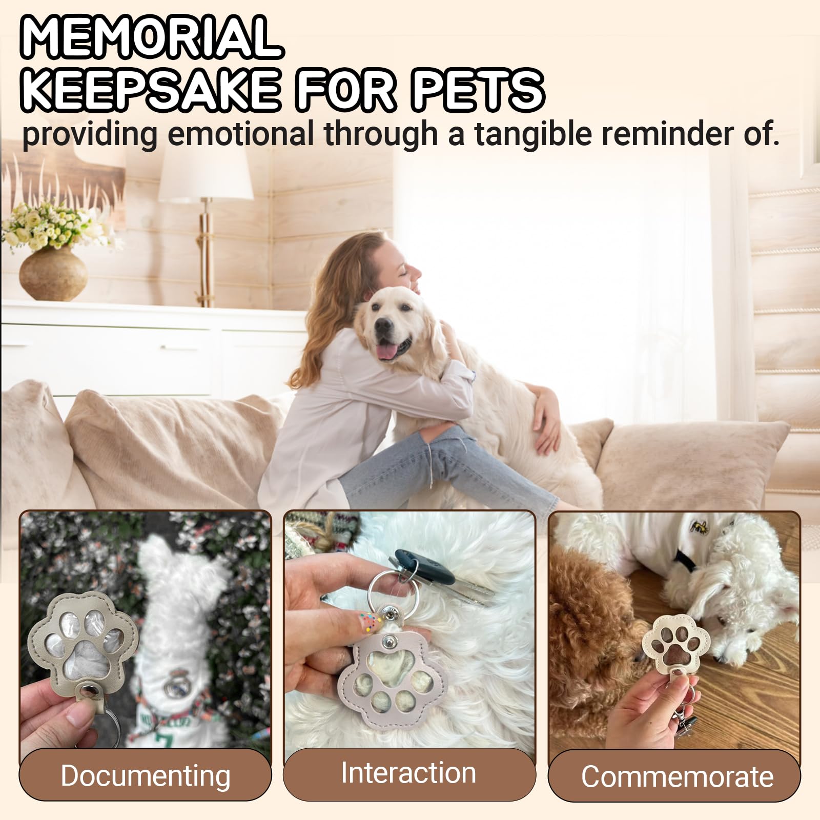 Pet hair fillable keychain inner compartment stores fur securely for keepsakes.