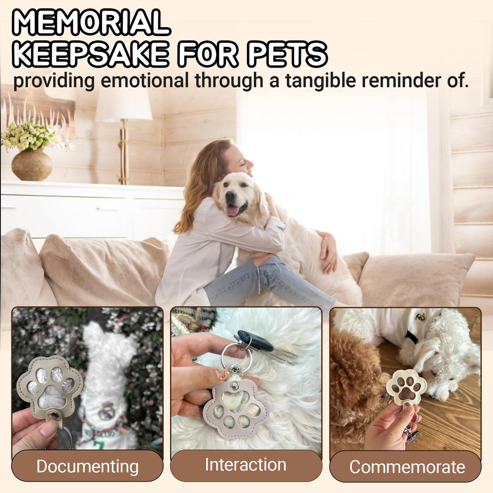 Pet hair fillable keychain inner compartment stores fur securely for keepsakes.
