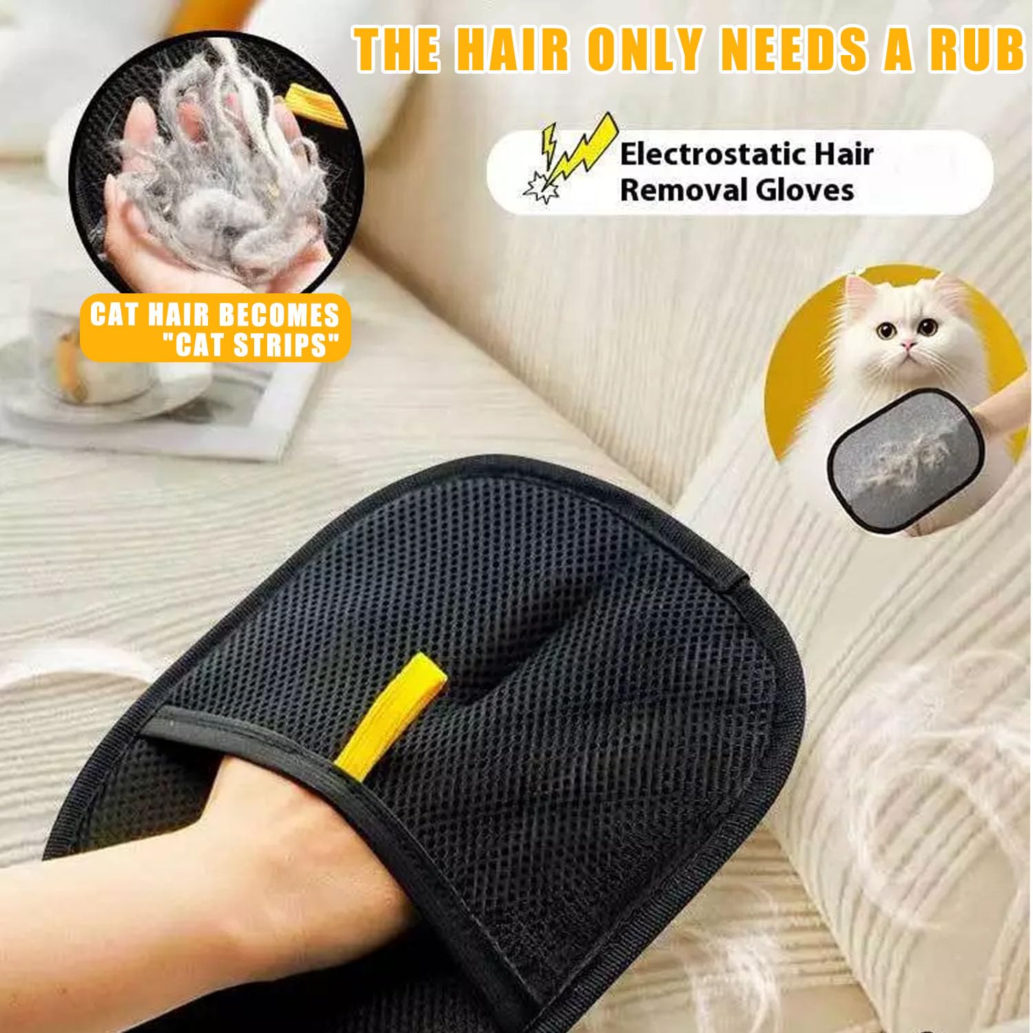 Pet Hair Removal Glove on clothes enables easy fur cleanup after outings.