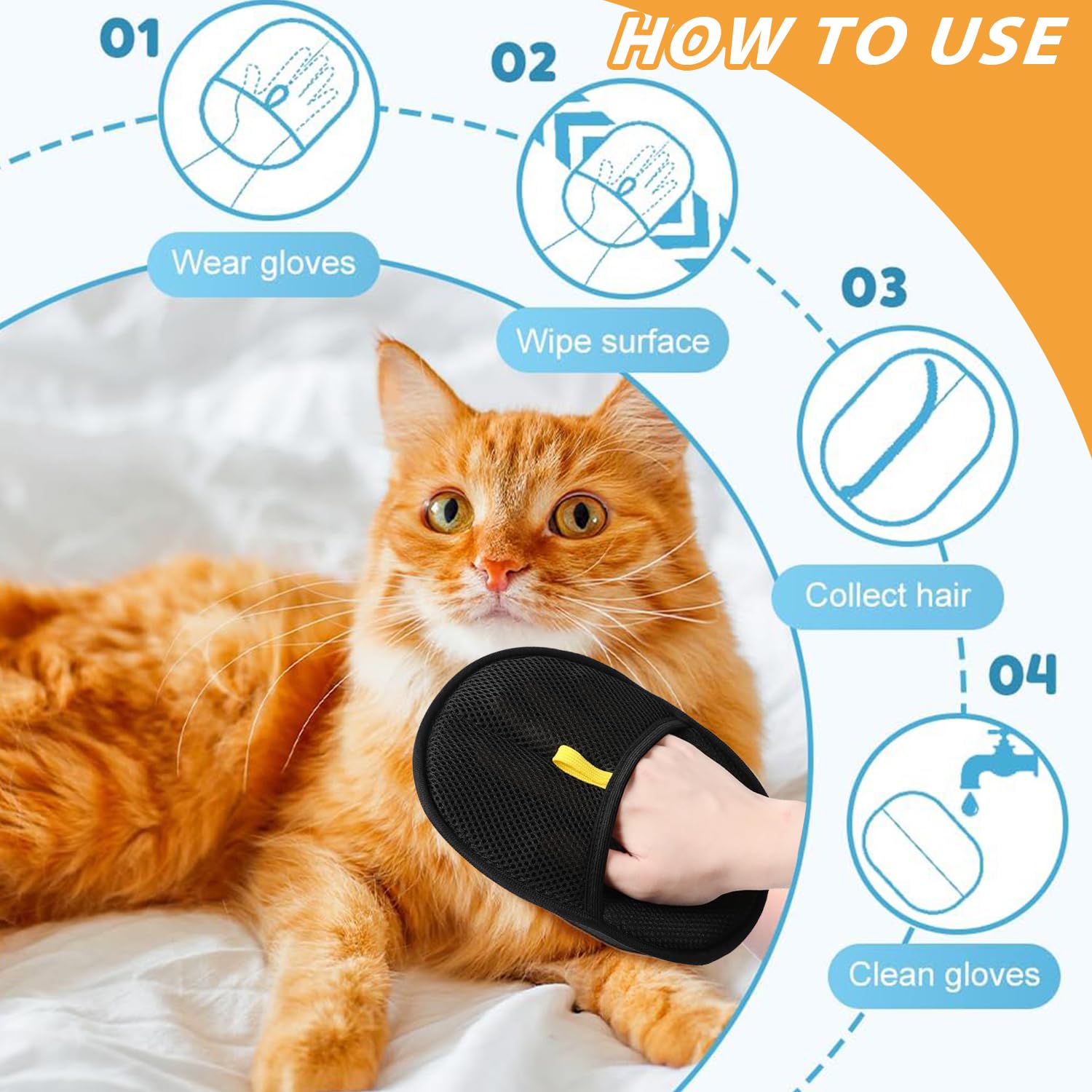 Pet Hair Removal Glove used on curtains and bedding shows surface versatility.