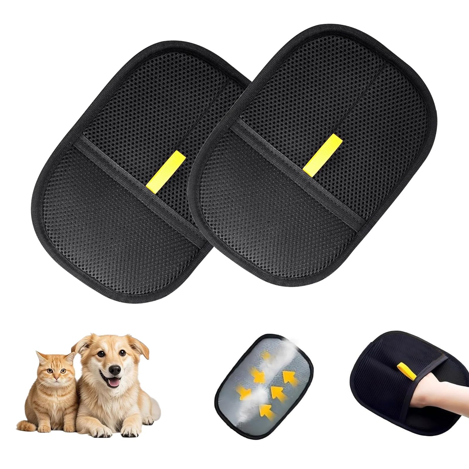 2PCS Pet Hair Removal Gloves demonstrate static lifting of pet hair from fabrics