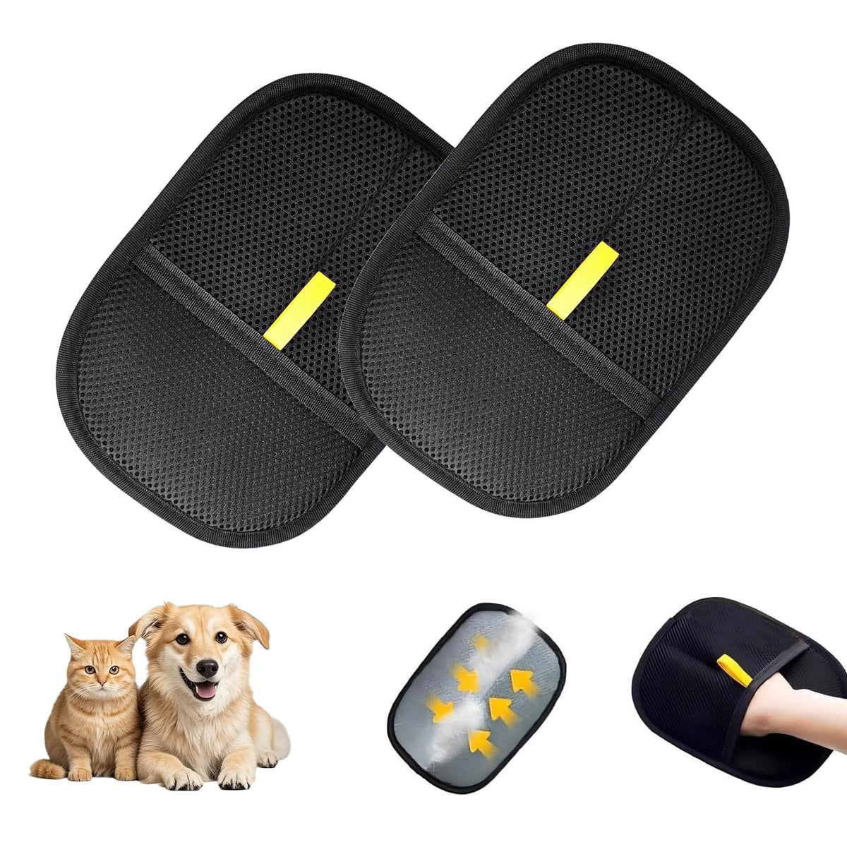 2PCS Pet Hair Removal Gloves demonstrate static lifting of pet hair from fabrics