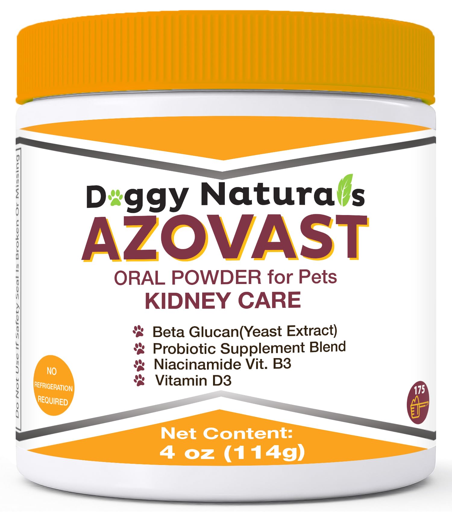 Pet Health Pharma Azovast powder jar with scoop for easy dosing and kidney-friendly meals.