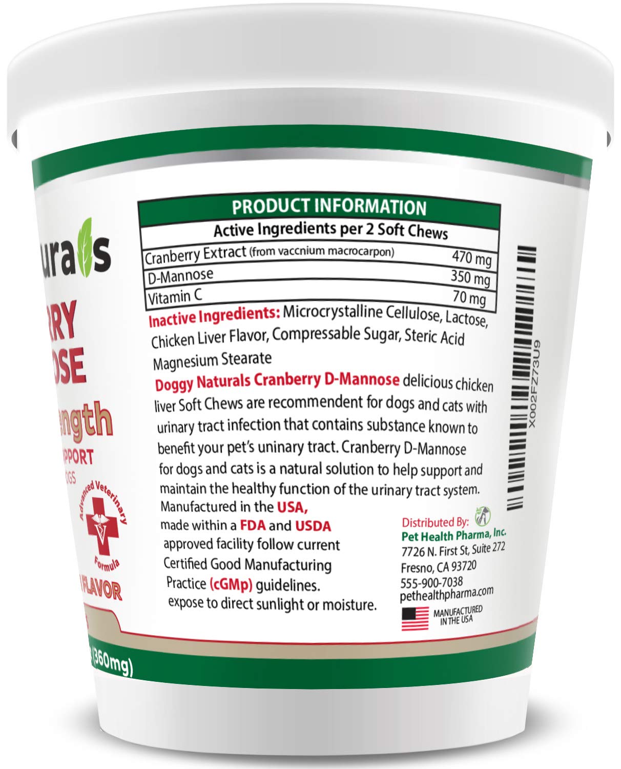 Pet Health Pharma Cranberry D-Mannose cat treats presented for feline urinary wellness