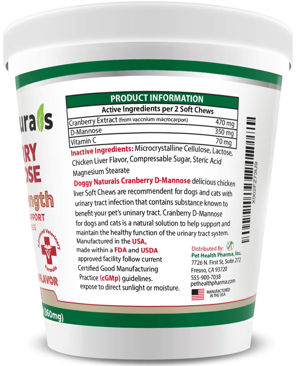 Pet Health Pharma Cranberry D-Mannose cat treats presented for feline urinary wellness