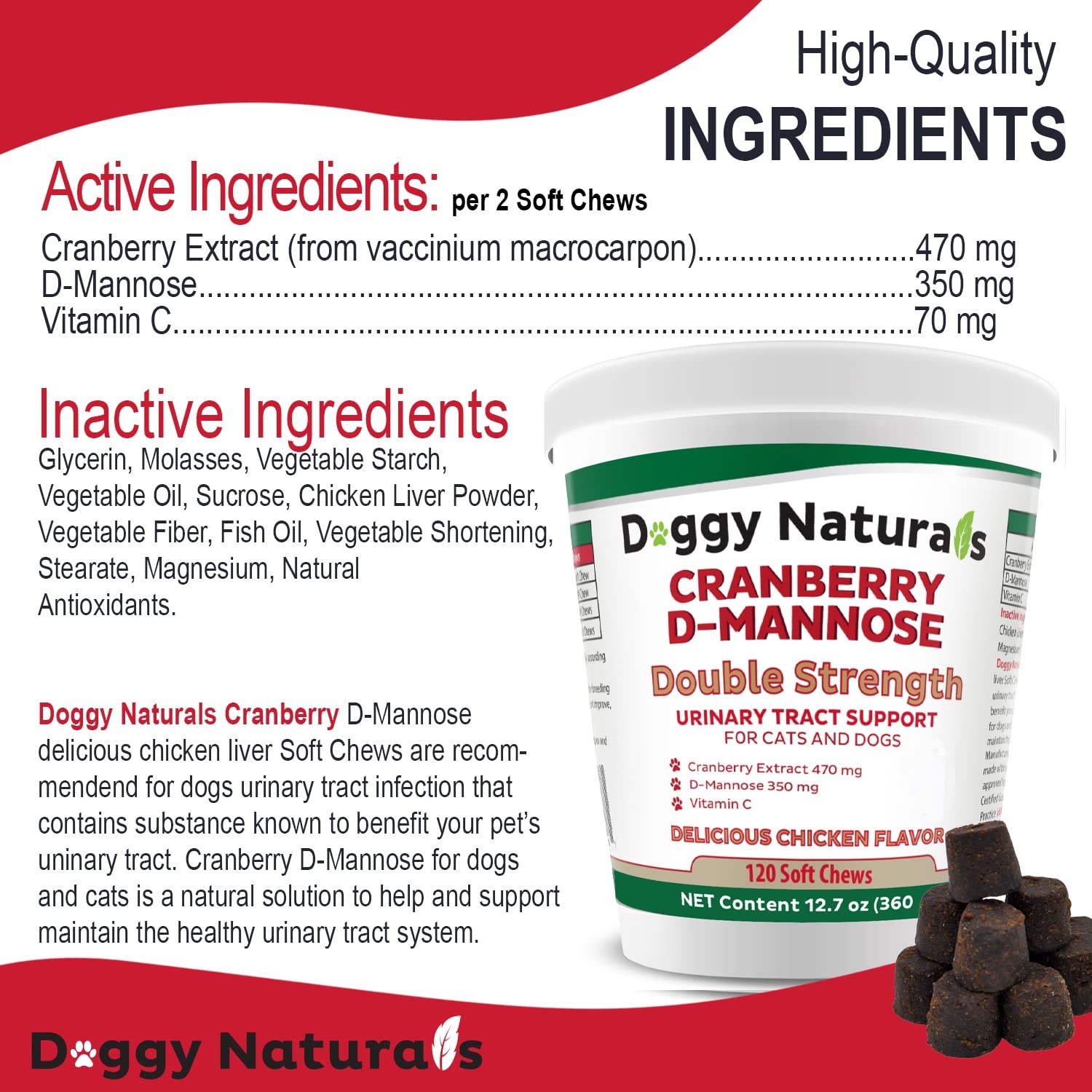Pet Health Pharma Cranberry D-Mannose chews closeup showing tasty chicken liver flavor