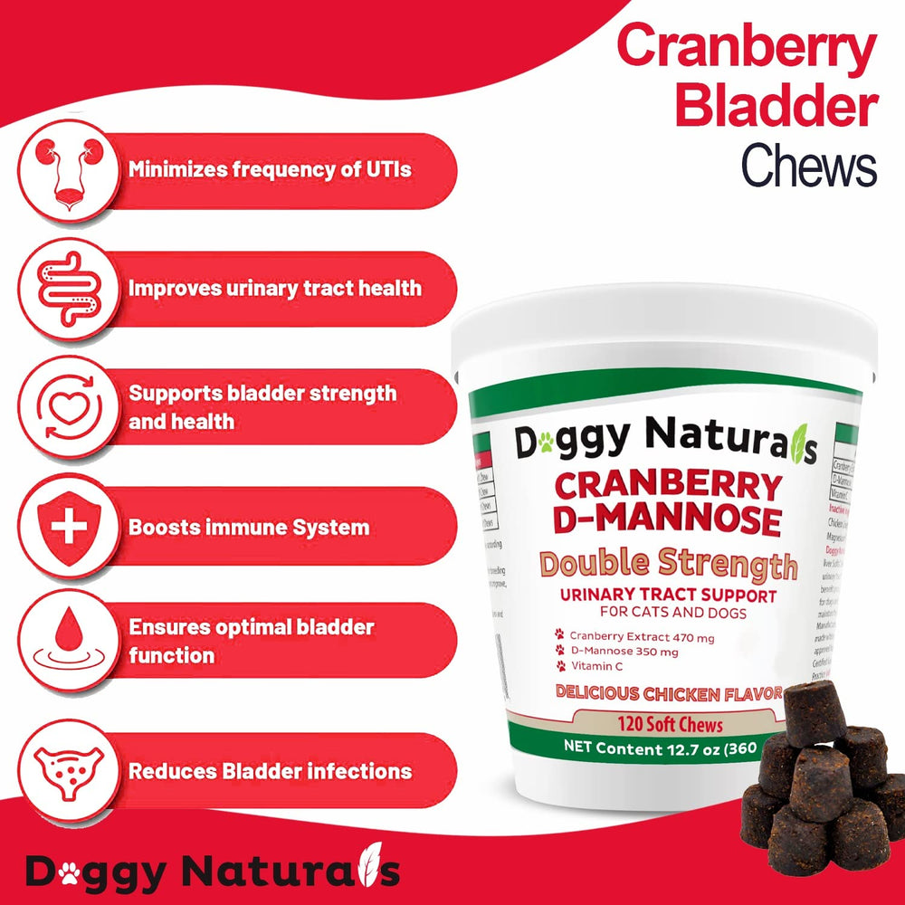 Pet Health Pharma Cranberry D-Mannose label emphasizing USA manufacturing and safety testing