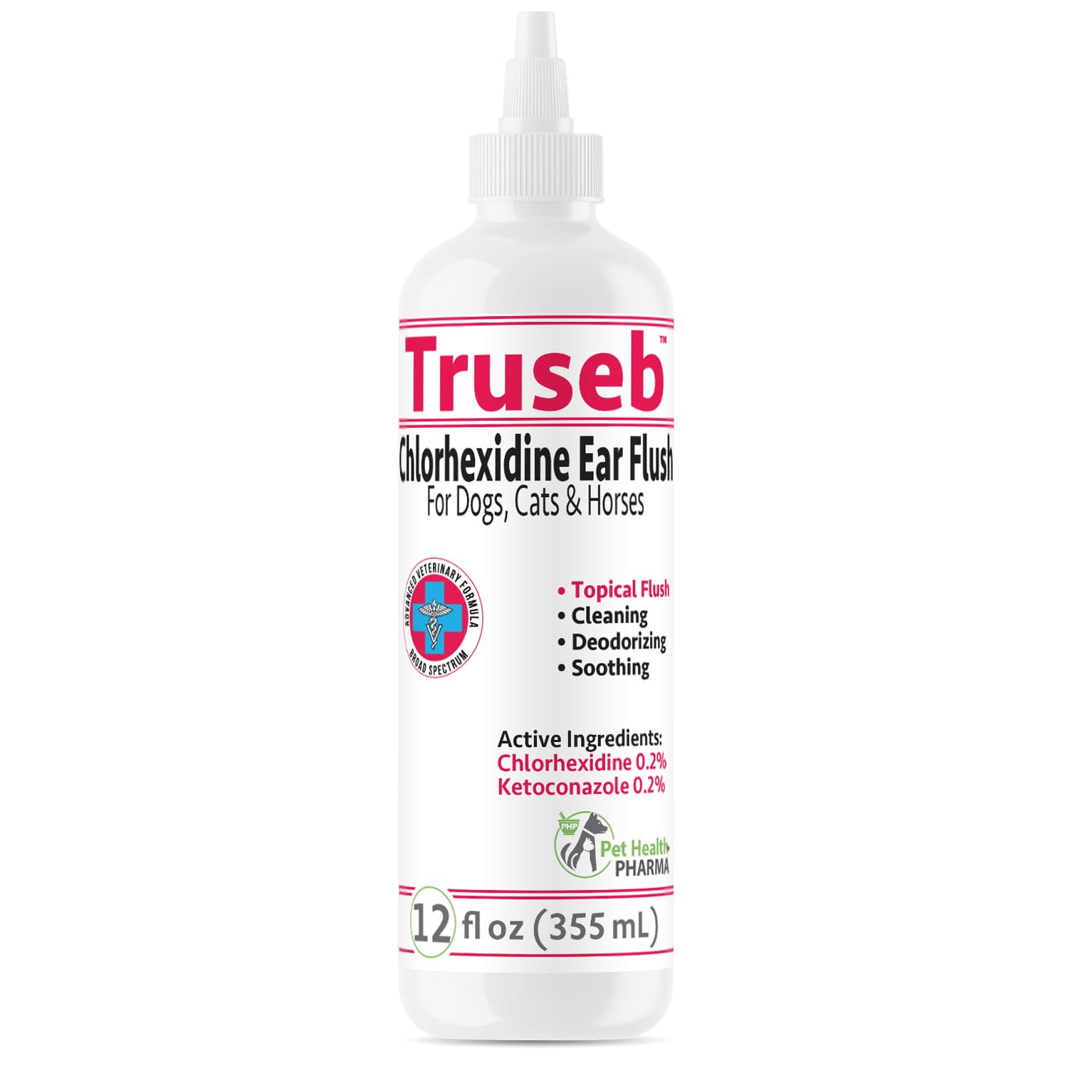 Pet Health Pharma preservative-free ear cleanser promotes frequent ear-care routines.