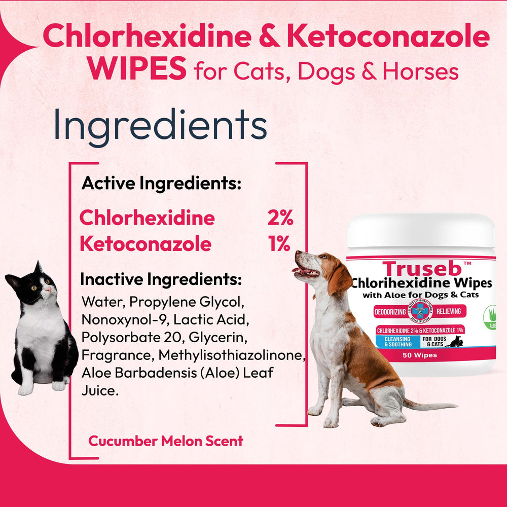 Truseb para caballos: toallitas con ketoconazol y clorhexidina para piel.