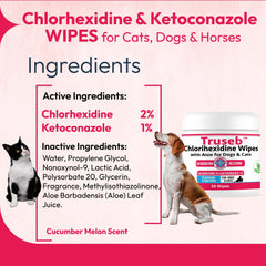 Truseb para caballos: toallitas con ketoconazol y clorhexidina para piel.