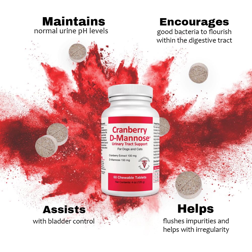 Pet Health Solutions cranberry-d-mannose bottle back displaying ingredients and dosage guidance