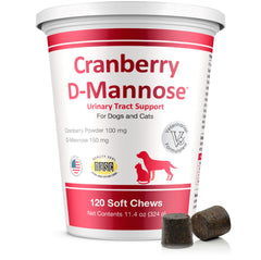 Pet Health Solutions Cranberry D-Mannose soft-chews packaging highlights bladder-support benefits for pets.