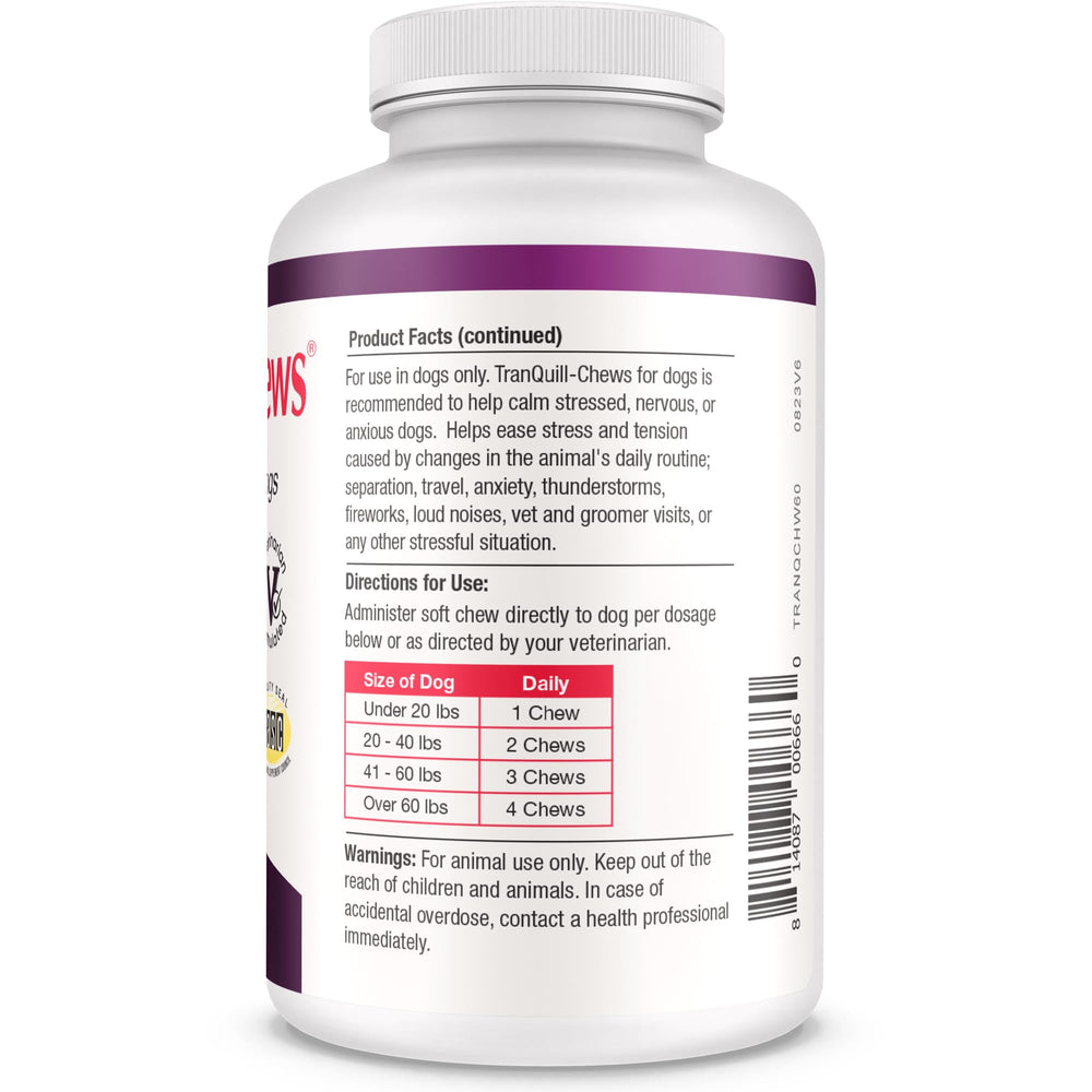 Label detail of Tranquil-Chews with NASC seal and ingredients