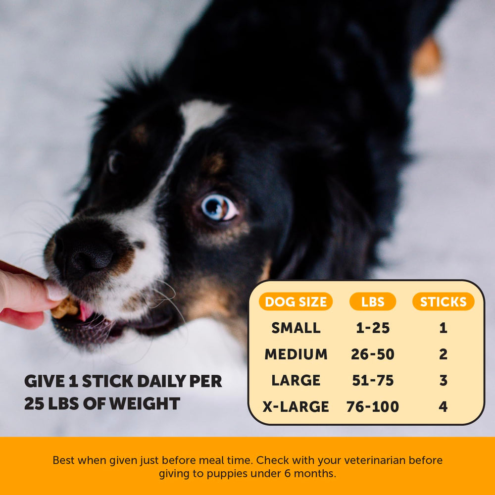 Pet Honesty Allergy Support Fresh Dental Sticks ingredients collage indicates colostrum and omegas for skin.