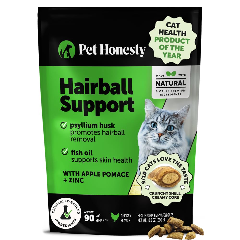 Pet Honesty cat hairball crunchy shell close-up for hairball support.
