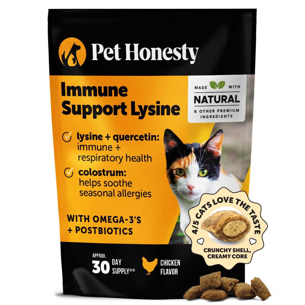 Pet Honesty Cat Immune Support Lysine bottle showing label for daily immune health