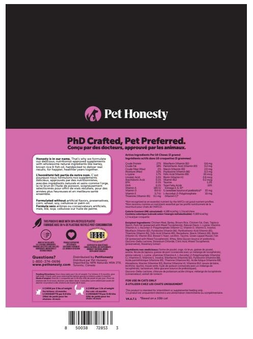 Pet Honesty Cat Multivitamin helps keep coat shiny and joints mobile