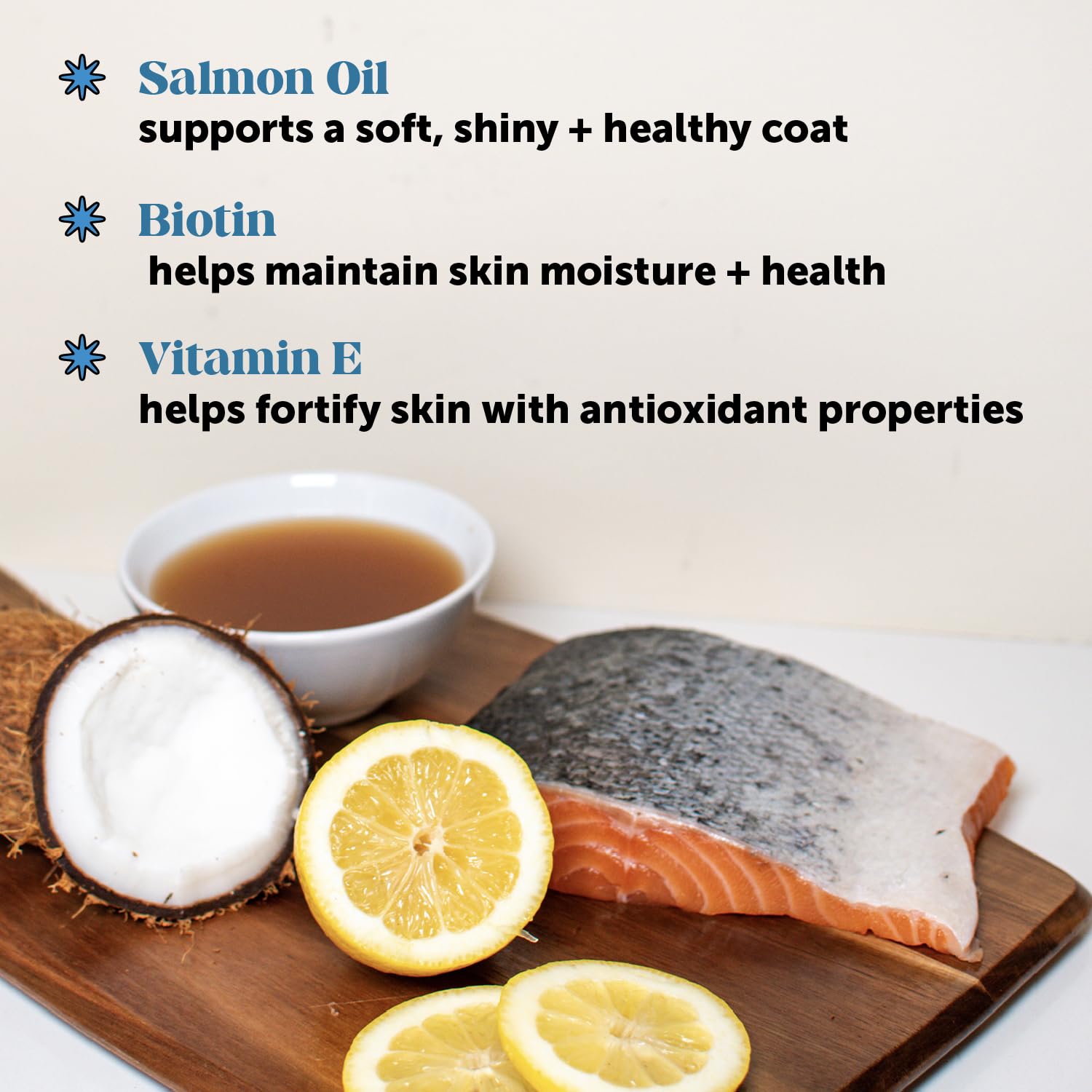Pet Honesty collagen biotin vitamin E closeup emphasizes skin health benefits