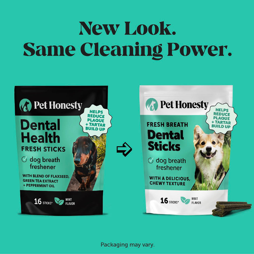 Pet Honesty Fresh Breath Sticks 16-count box supports convenient daily dog care.