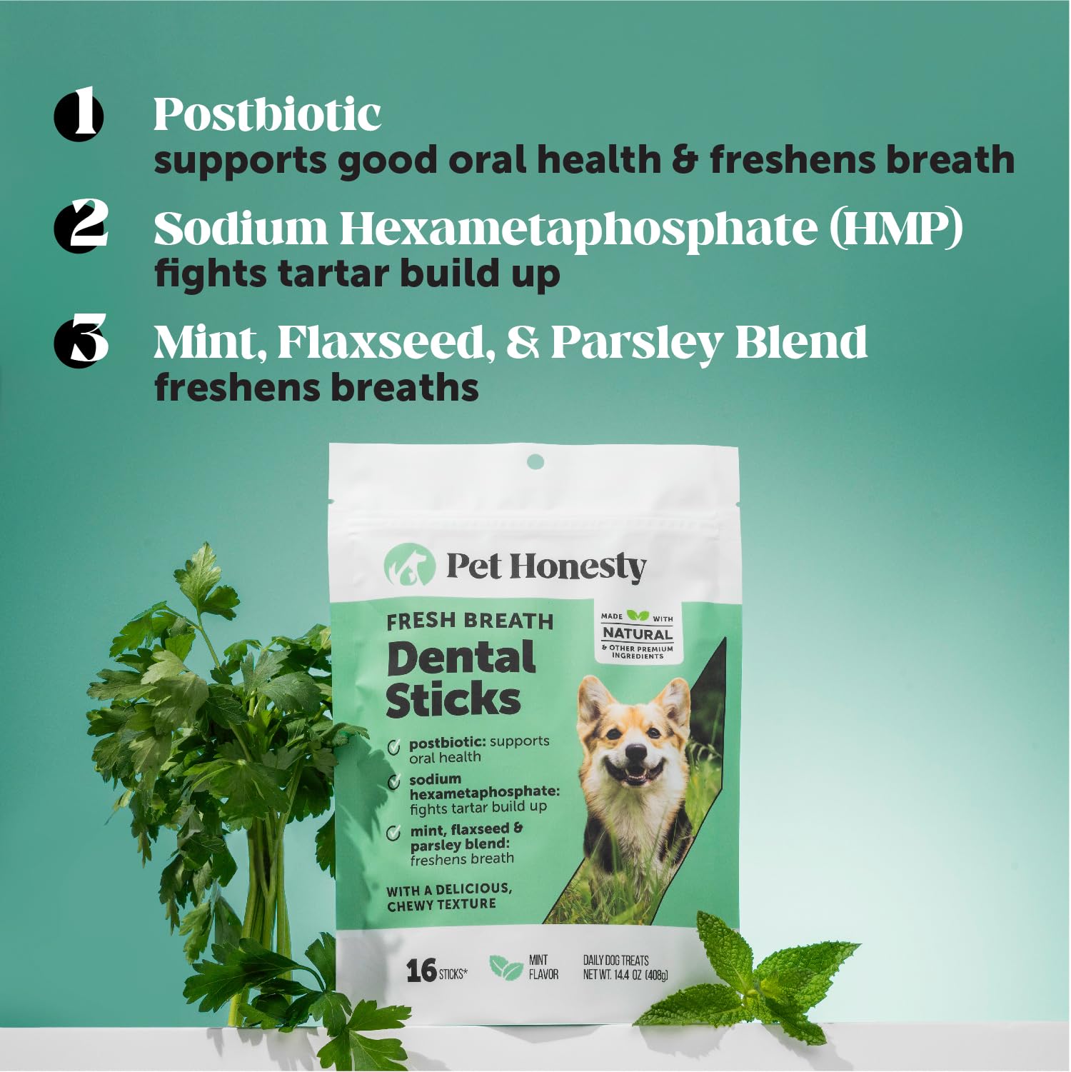 Pet Honesty Fresh Breath Sticks with salmon flavor invite chew sessions for freshness.
