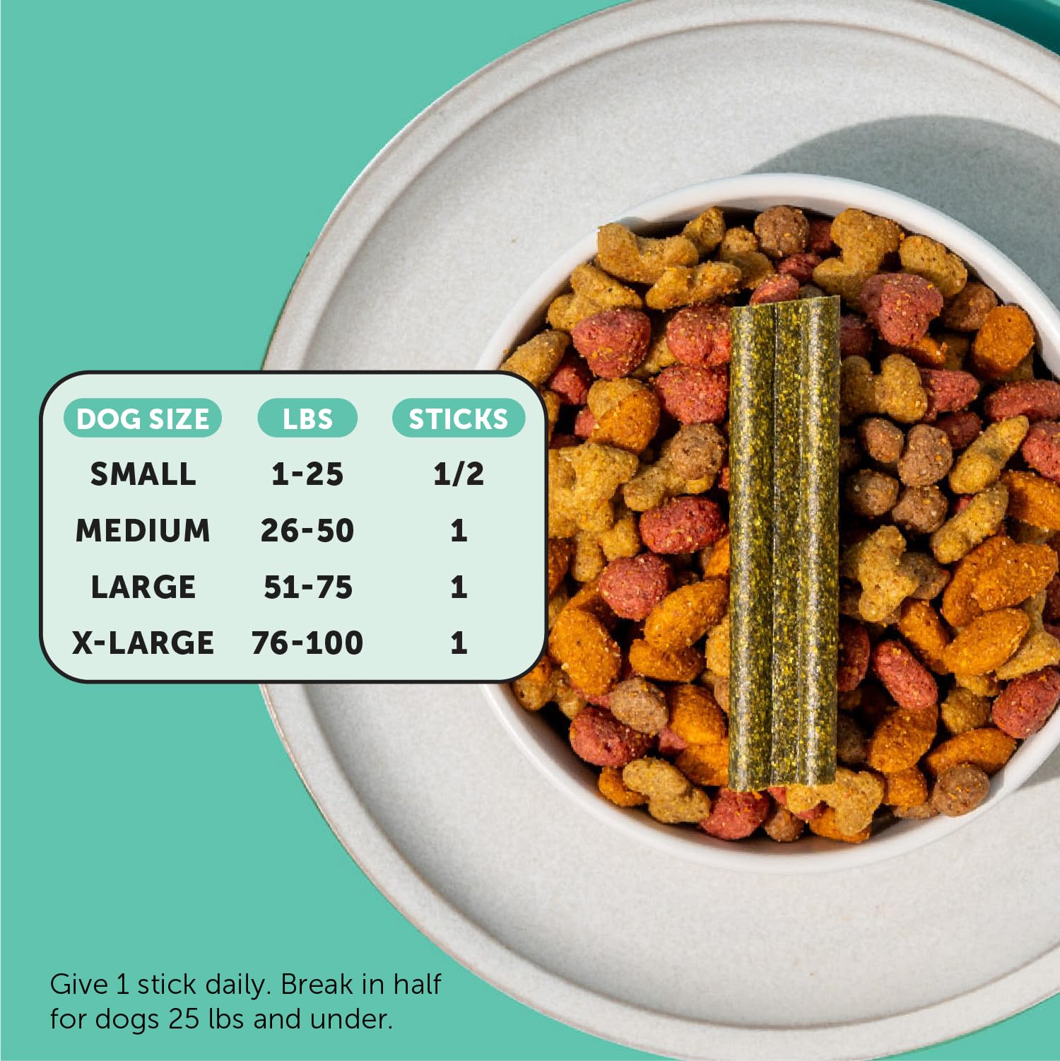 Pet Honesty Fresh Breath Sticks target tartar with ridged texture and postbiotic support.