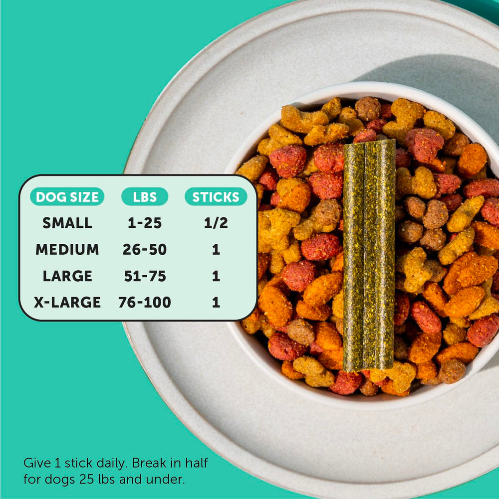 Pet Honesty Fresh Breath Sticks target tartar with ridged texture and postbiotic support.