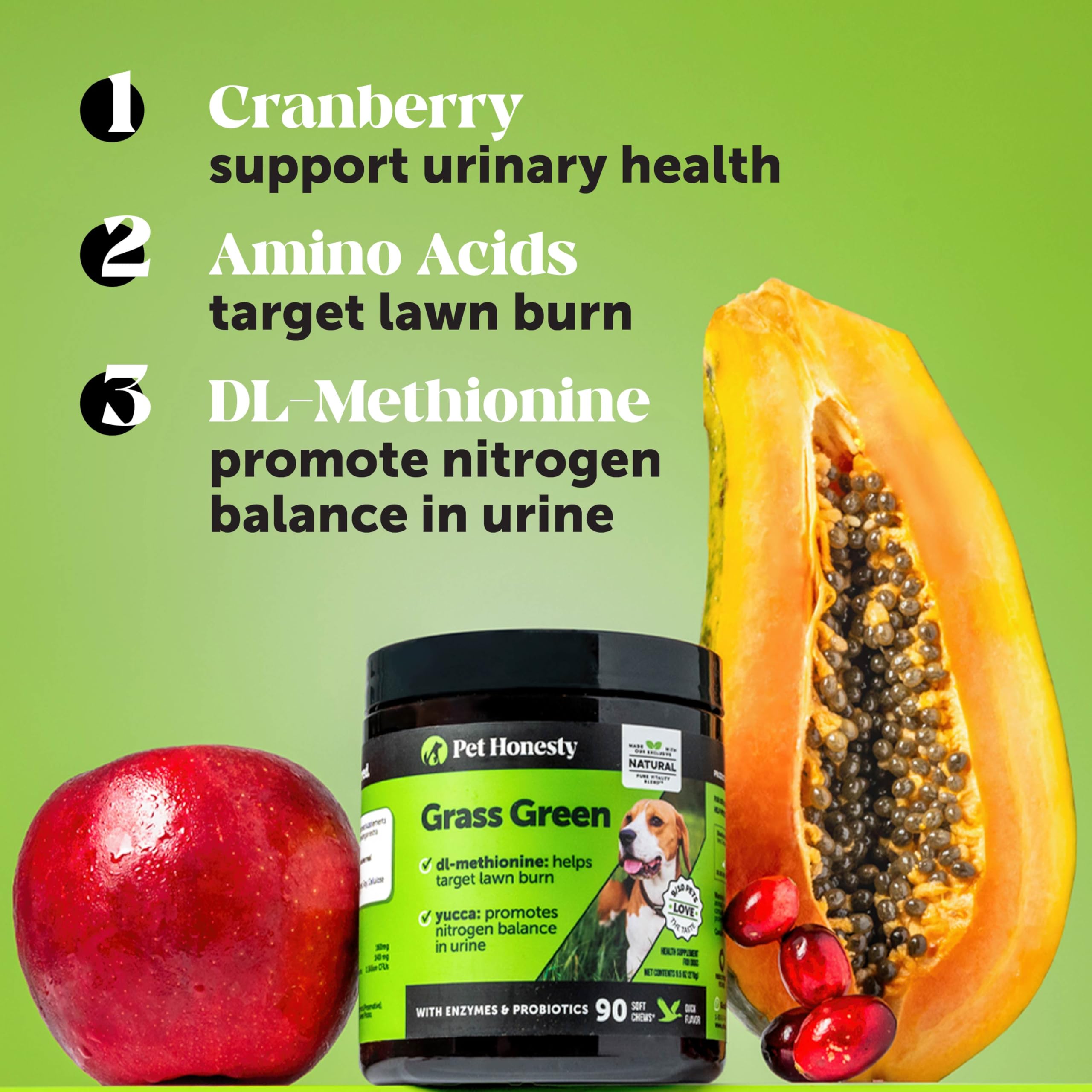 Pet Honesty Grass Green chews with digestive enzymes supporting digestion in dogs