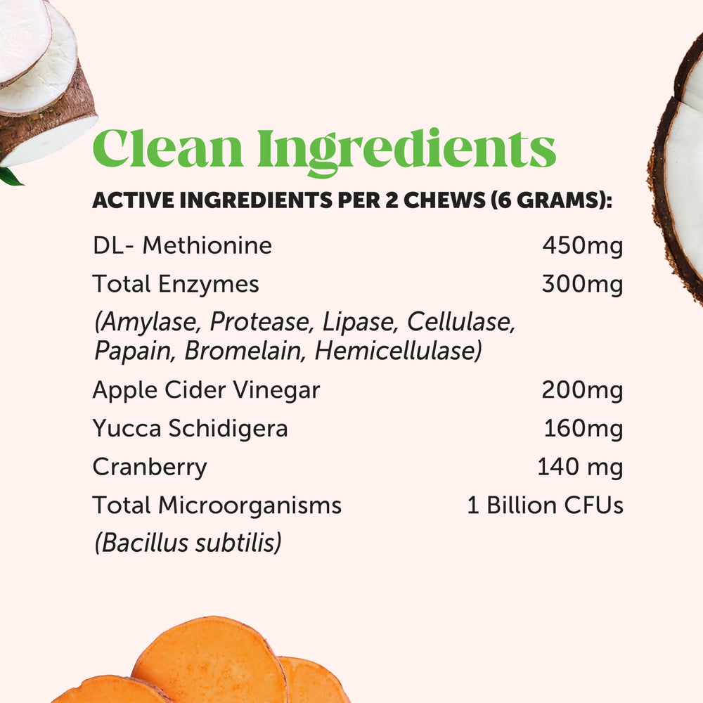 Pure Vitality Blend label detail on Grass Green chews packaging.