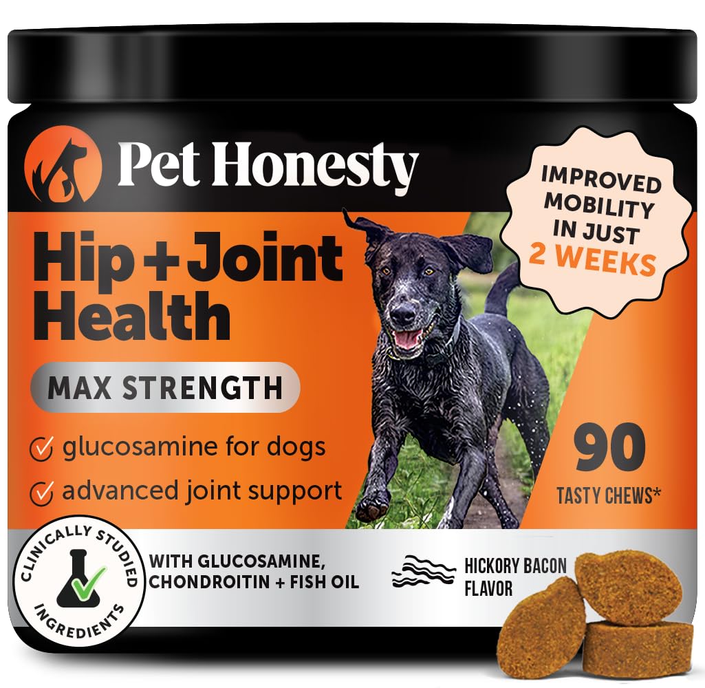 Pet Honesty Hip & Joint Health Max Strength bottle label for natural joint support