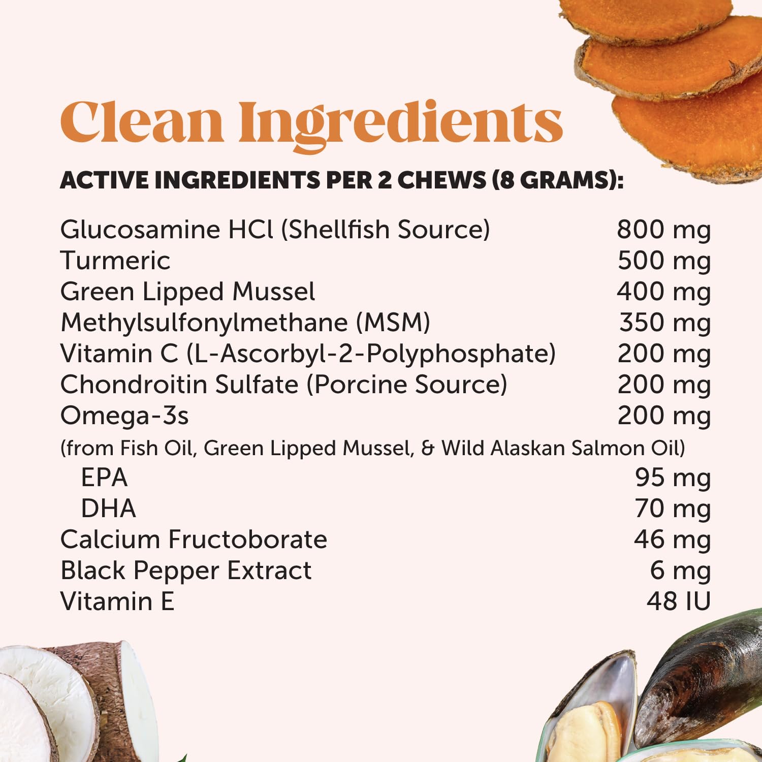 Pet Honesty Hip & Joint Health Max Strength glucosamine and joint-support ingredients close-up