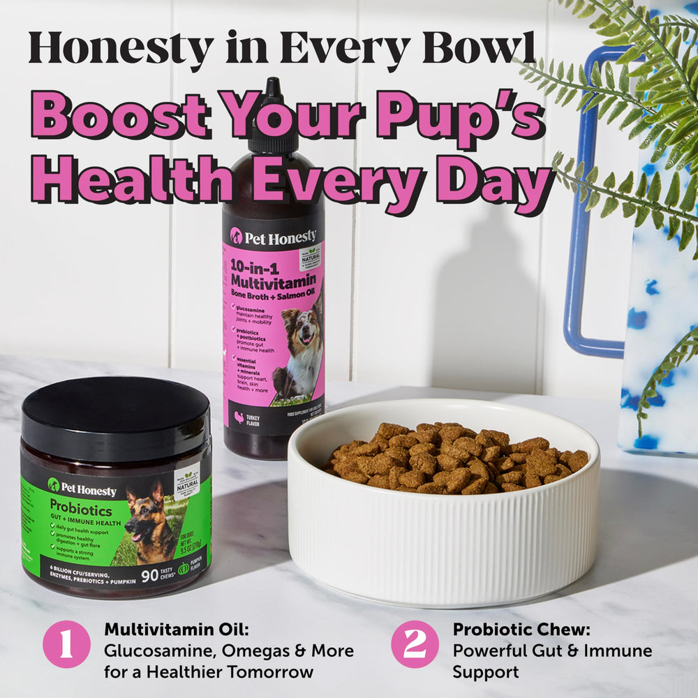 Pet Honesty mealtime bone broth topper splash in dish boosts protein and flavor
