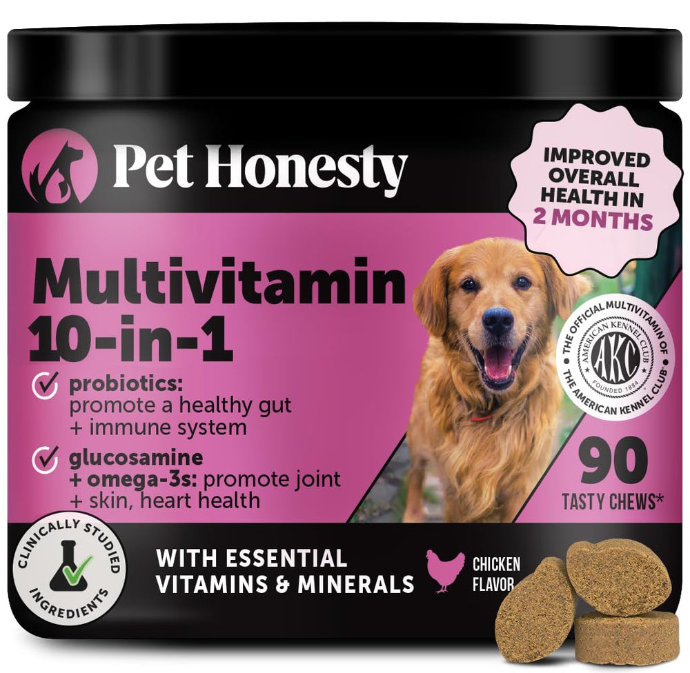 Pet Honesty multivitamin dog supplement bottle promotes daily immune and joint health support.