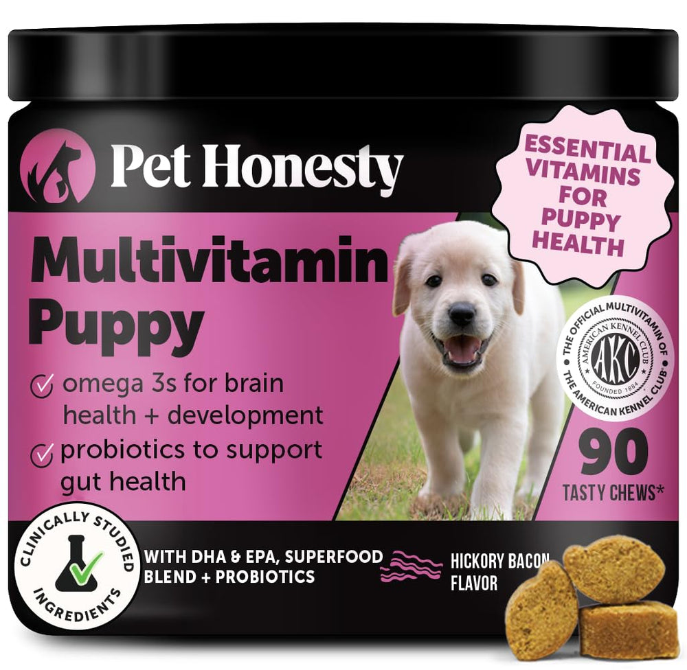 Pet Honesty multivitamin puppy treats with Hickory Bacon flavor support brain health