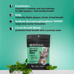 Pet Honesty postbioticos y algas favorecen un cuidado oral equilibrado.