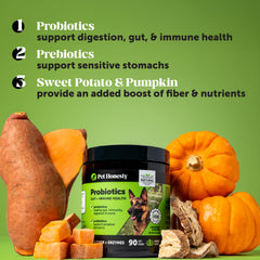 Pet Honesty digestive enzymes image emphasizes enzymes aiding comfortable digestion after meals
