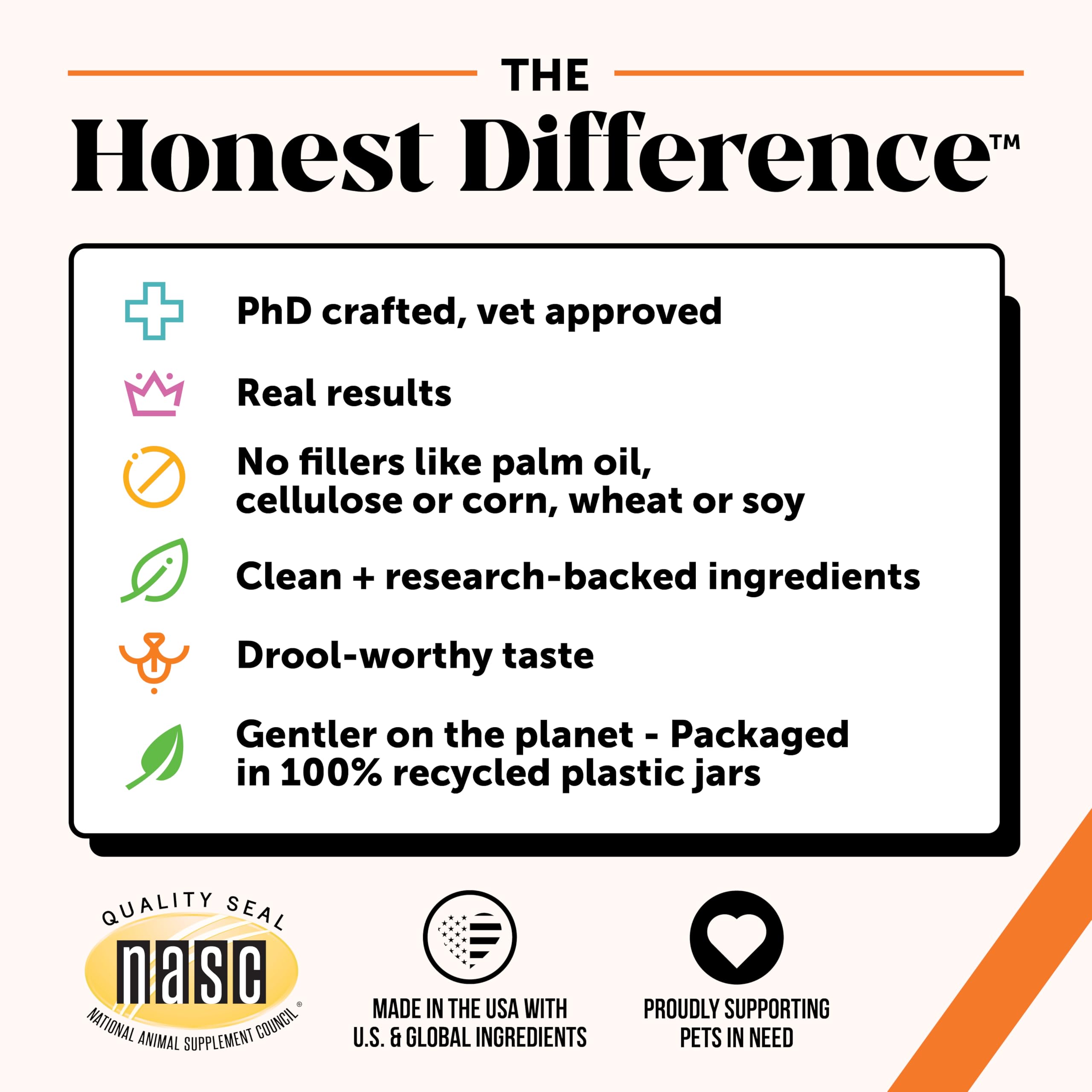 Pet Honesty Senior bottle and jar packaging for easy dosing