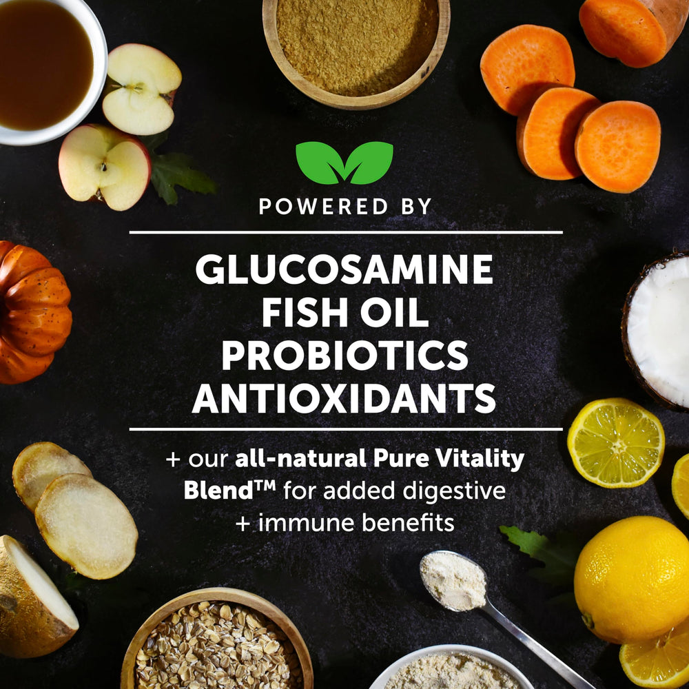 Pet Honesty packaging highlights glucosamine and omega ingredients for joint support.
