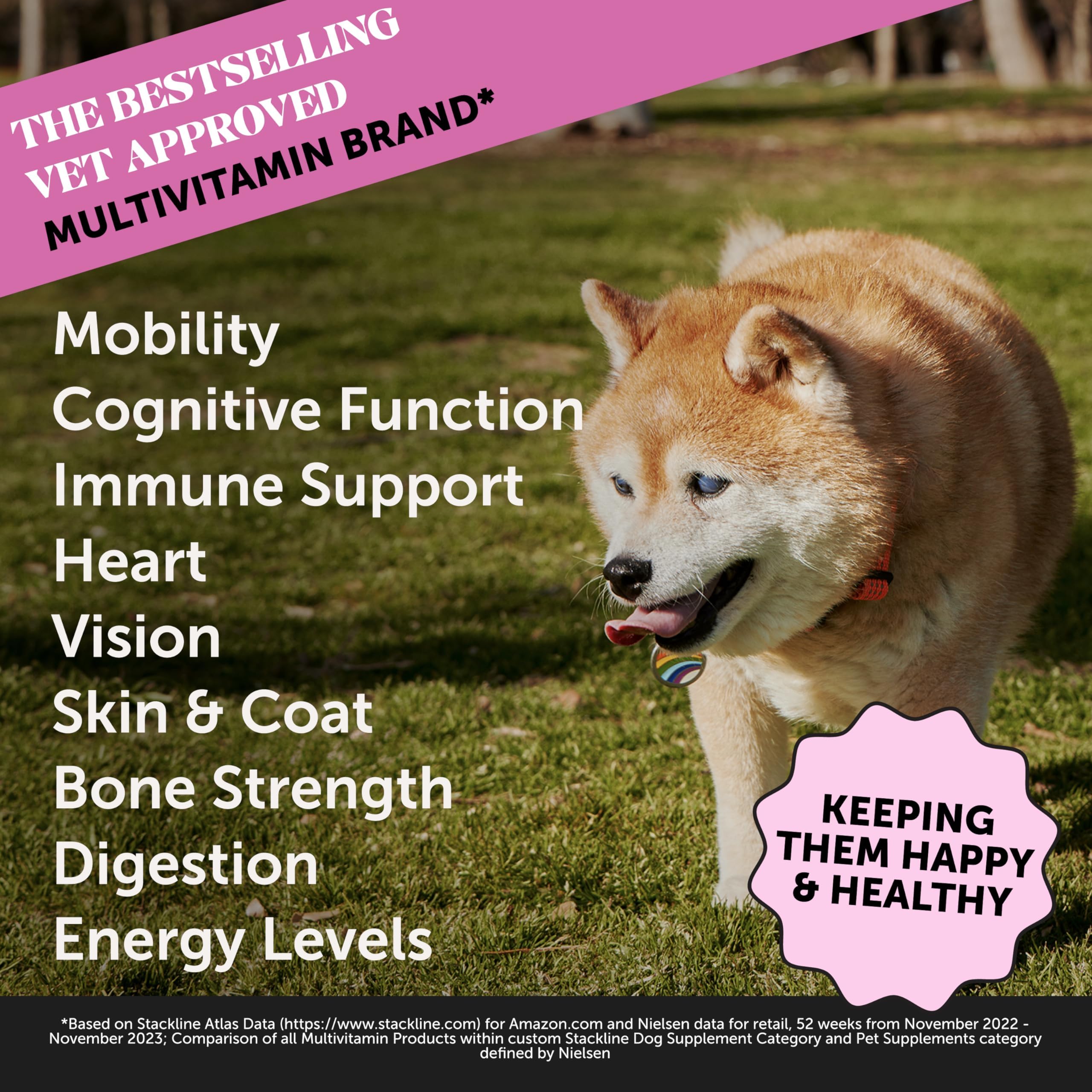 Pet Honesty senior multivitamin soft chews showing duck flavor appeal for dosing.