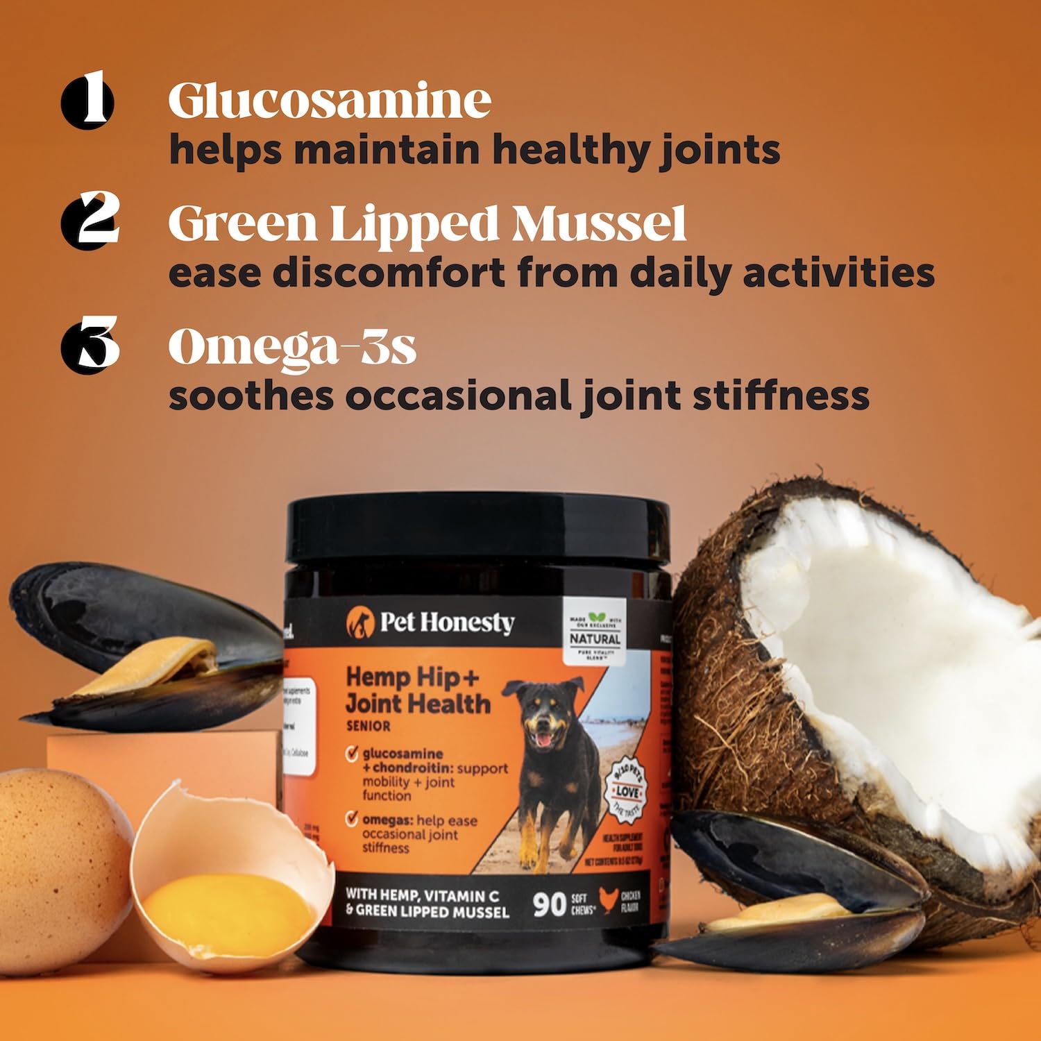 Pet Honesty Senior green-lipped mussel formula aiding mobility and cartilage health