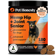 Pet Honesty Senior Hemp Hip and Joint soft chews bottle for daily support