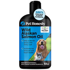 Pet Honesty Wild Alaskan Salmon Oil bottle pour for easy daily supplement