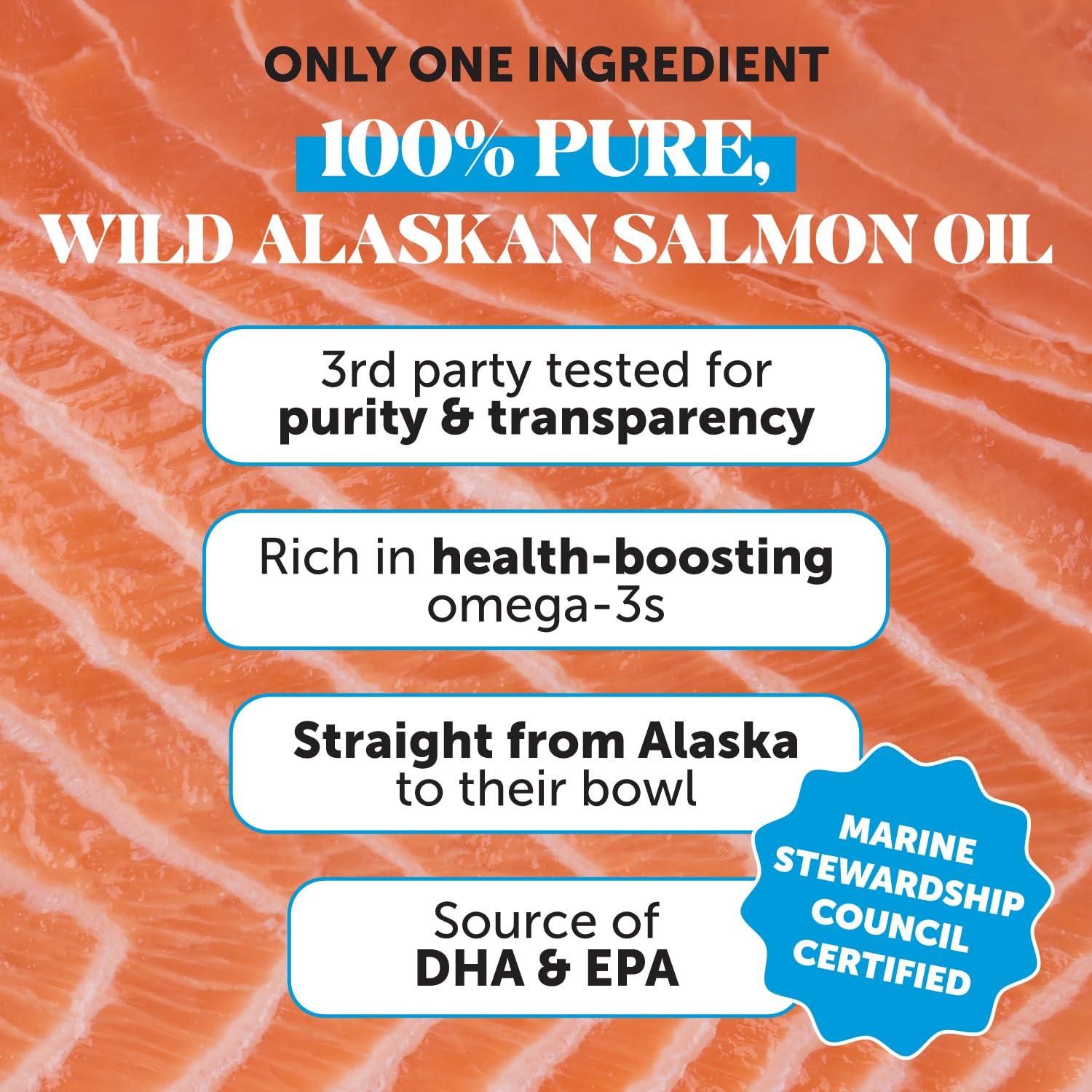 Pet Honesty Wild Alaskan Salmon Oil drizzle on meals for potential joint and heart support.