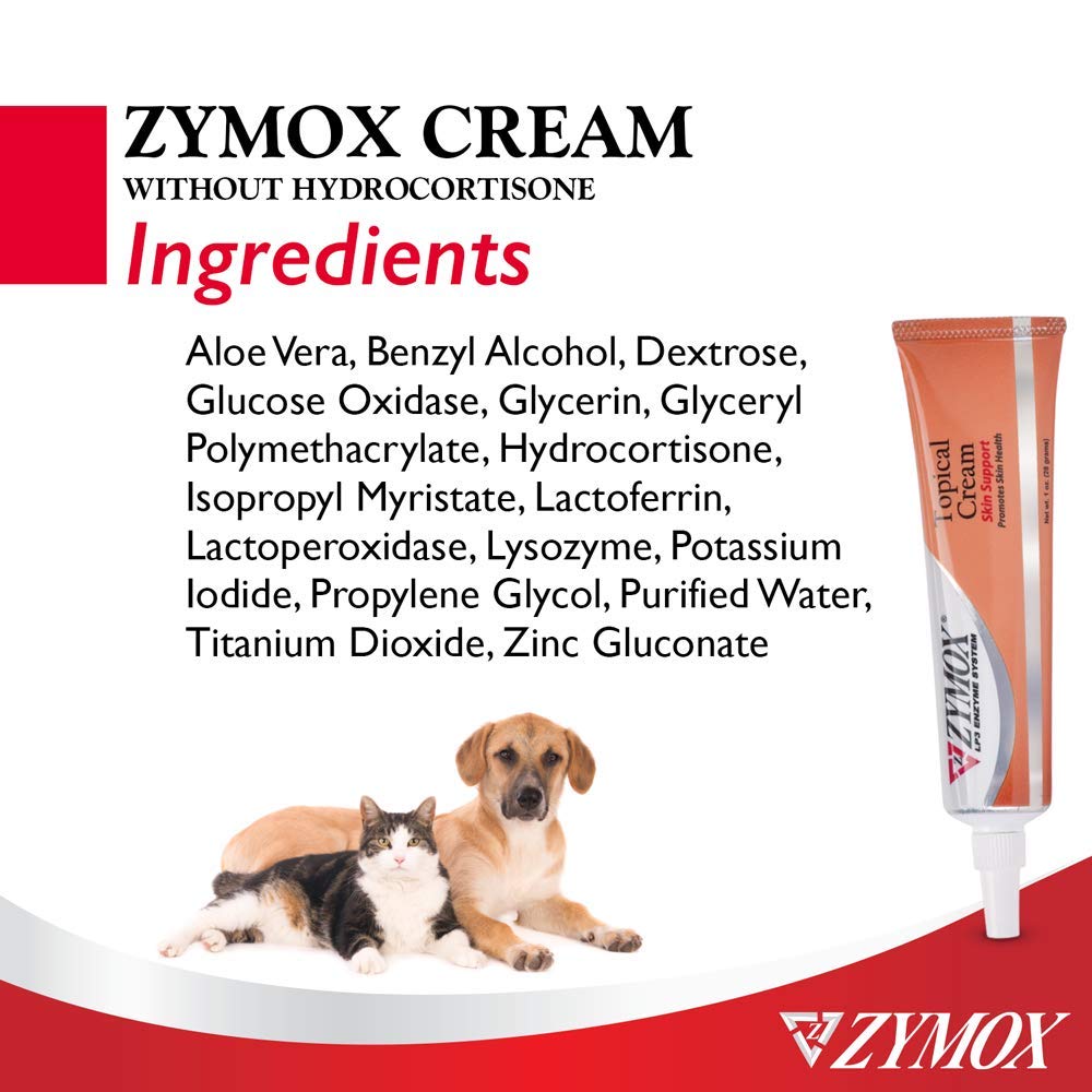 Pet King Brands ZYMOX cream on a cat's face illustrating safe, no-sting application.