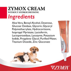 Pet King Brands ZYMOX cream on a cat's face illustrating safe, no-sting application.